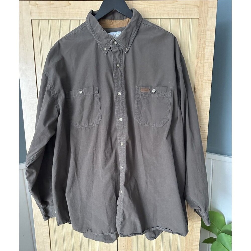 Carhartt 3X Work Shirt Heavy Long Sleeve Button Up / Light Jacket Gray XXXL VTG - Picture 1 of 5